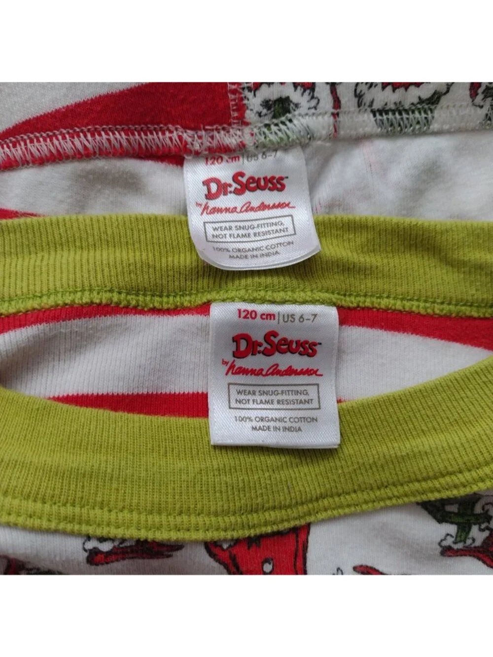 Hanna Andersson Grinch Pajamas Sz 6-7 Mixed Print Christmas Long John Pjs
